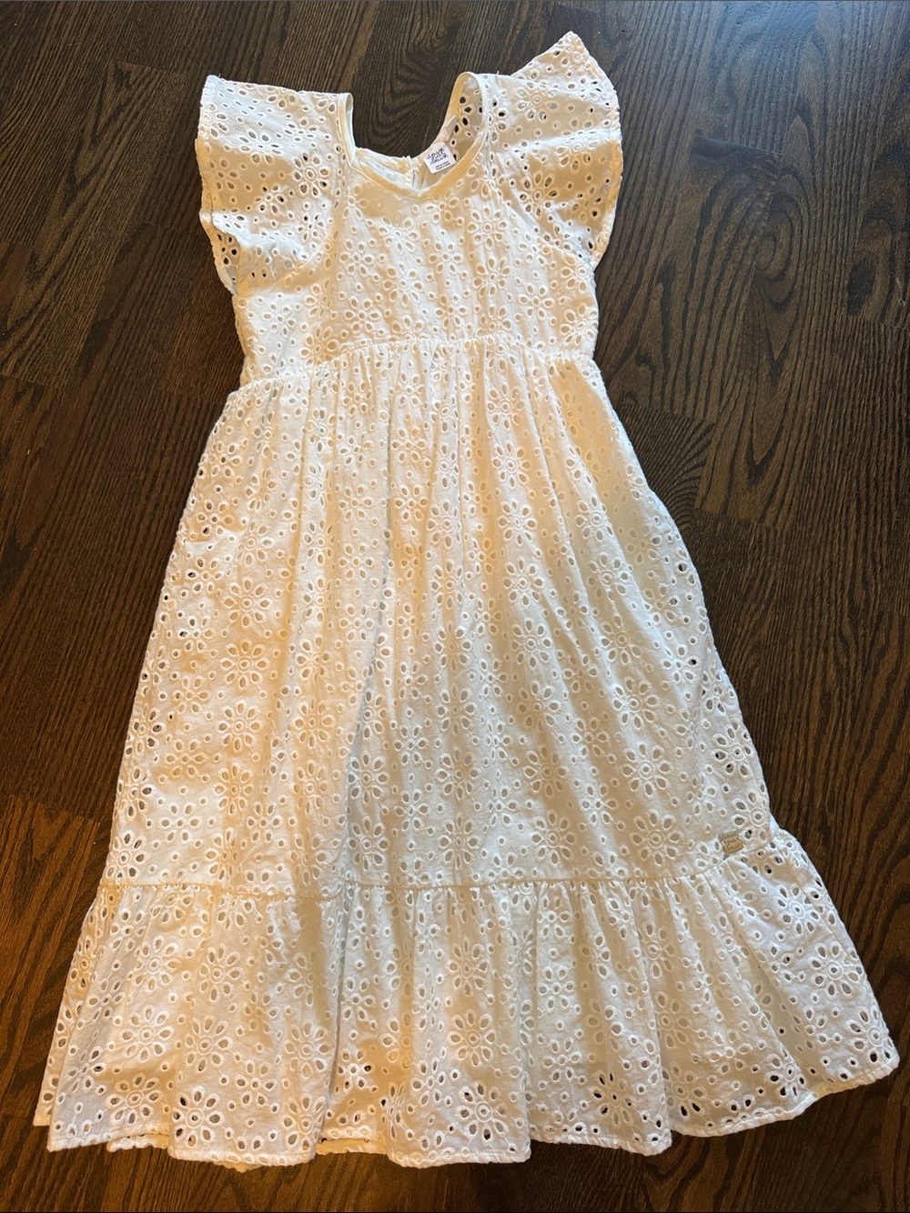 deux par deux Cream Eyelet Flutter-Sleeve Dress